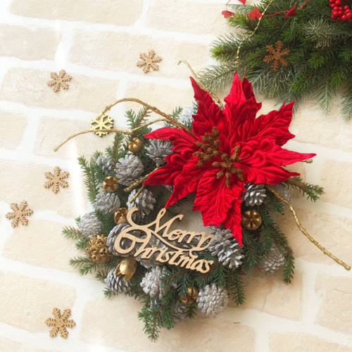 ポインセチアのクリスマスリース/30cm 祝福 アートフラワー Floral