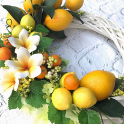 27cm/朝摘みフレッシュレモンとオレンジのキッチンリース〜プロヴァンス風〜（大） 2枚目の画像