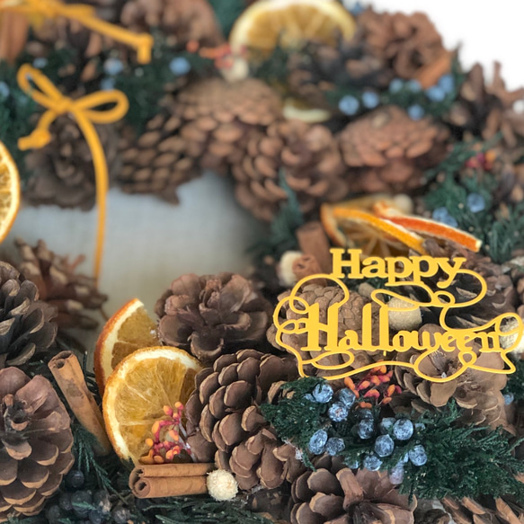 【送料無料】オレンジシナモンティーのリース-ハロウィン クリスマスリース3way 6枚目の画像