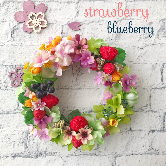 フラワーリース春いちご約25cm