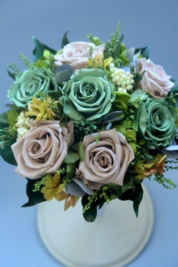 ■送料無料■プリザーブドフラワーのラウンドブーケ・ブートニアセット 