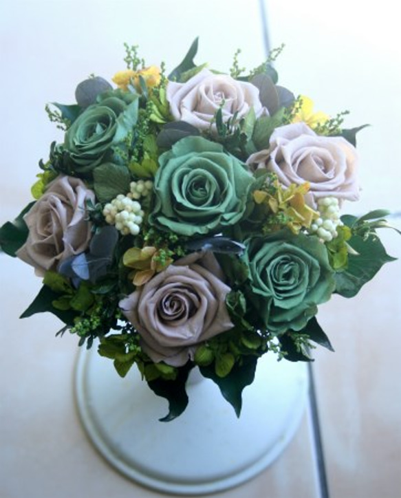 ■送料無料■プリザーブドフラワーのラウンドブーケ・ブートニアセット 