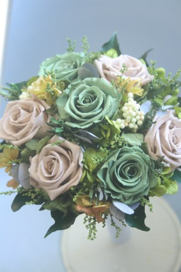 ■送料無料■プリザーブドフラワーのラウンドブーケ・ブートニアセット 