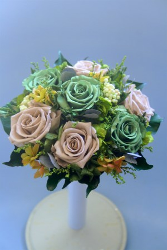 ■送料無料■プリザーブドフラワーのラウンドブーケ・ブートニアセット 