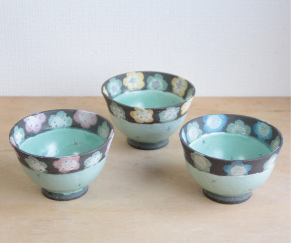花柄ご飯茶碗(イエロー・ミドリ) 5枚目の画像