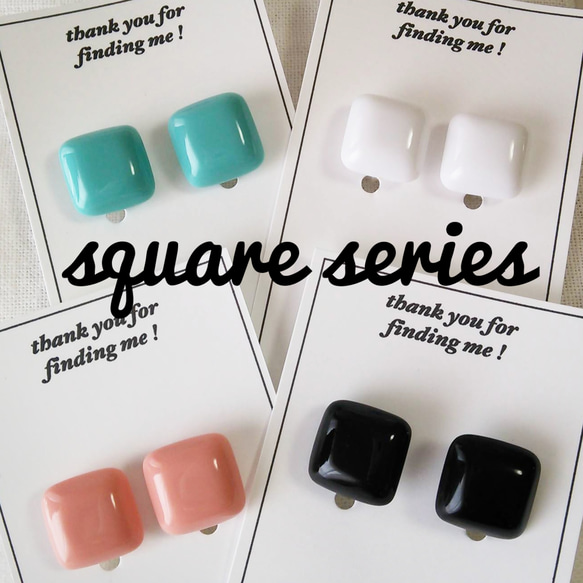 square series☆ブラック☆ノンホール樹脂ピアス☆イヤリング 4枚目の画像