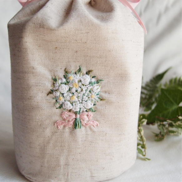 手刺繍　骨壷カバー（桜色） 2枚目の画像