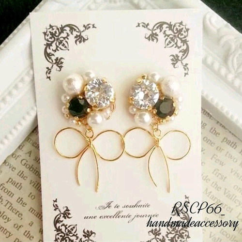 再販4】ビジュー×リボンピアス ピアス（スタッド・一粒） Luire 