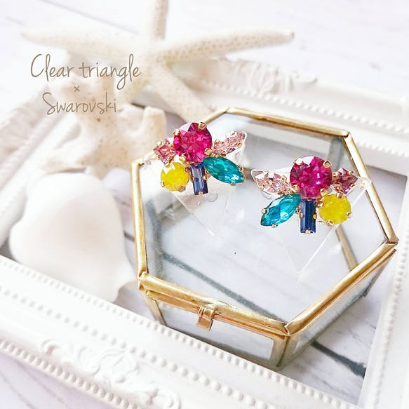 clear triangle × swarovski イヤリング 1枚目の画像