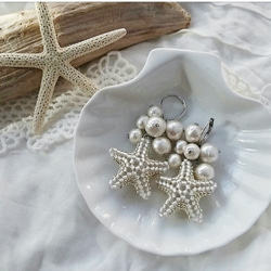 【再販3】Beads starfish × cotton pearl pierce (silver×silver) 2枚目の画像