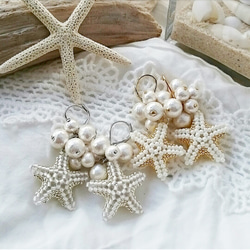 【再販3】Beads starfish × cotton pearl pierce (silver×silver) 4枚目の画像