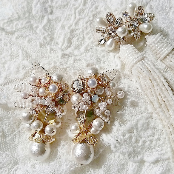 【再販】Beads flower × cottonpearl pierce 3枚目の画像