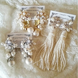 Beads flower × cotton pearl pierce (silver) 3枚目の画像