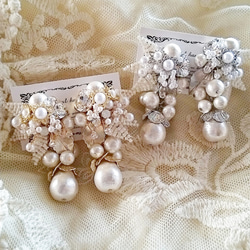 【再販】Beads flower × cottonpearl earring（silver×silver） 3枚目の画像