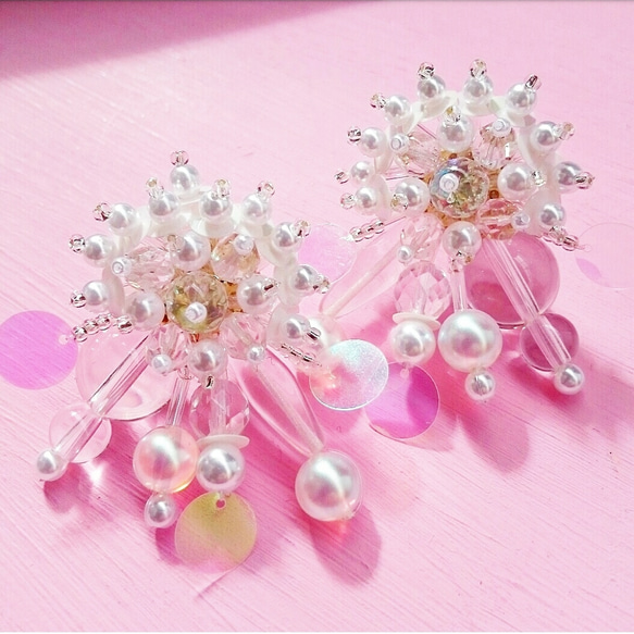 pearl flower earring（White） 3枚目の画像