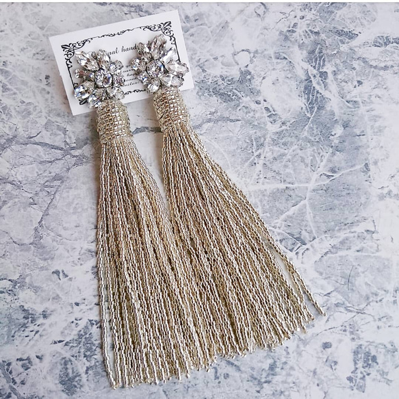 【再販2】Swarovski × beads longtassel earring(silver×silver) 1枚目の画像