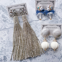 【再販2】Swarovski × beads longtassel earring(silver×silver) 2枚目の画像