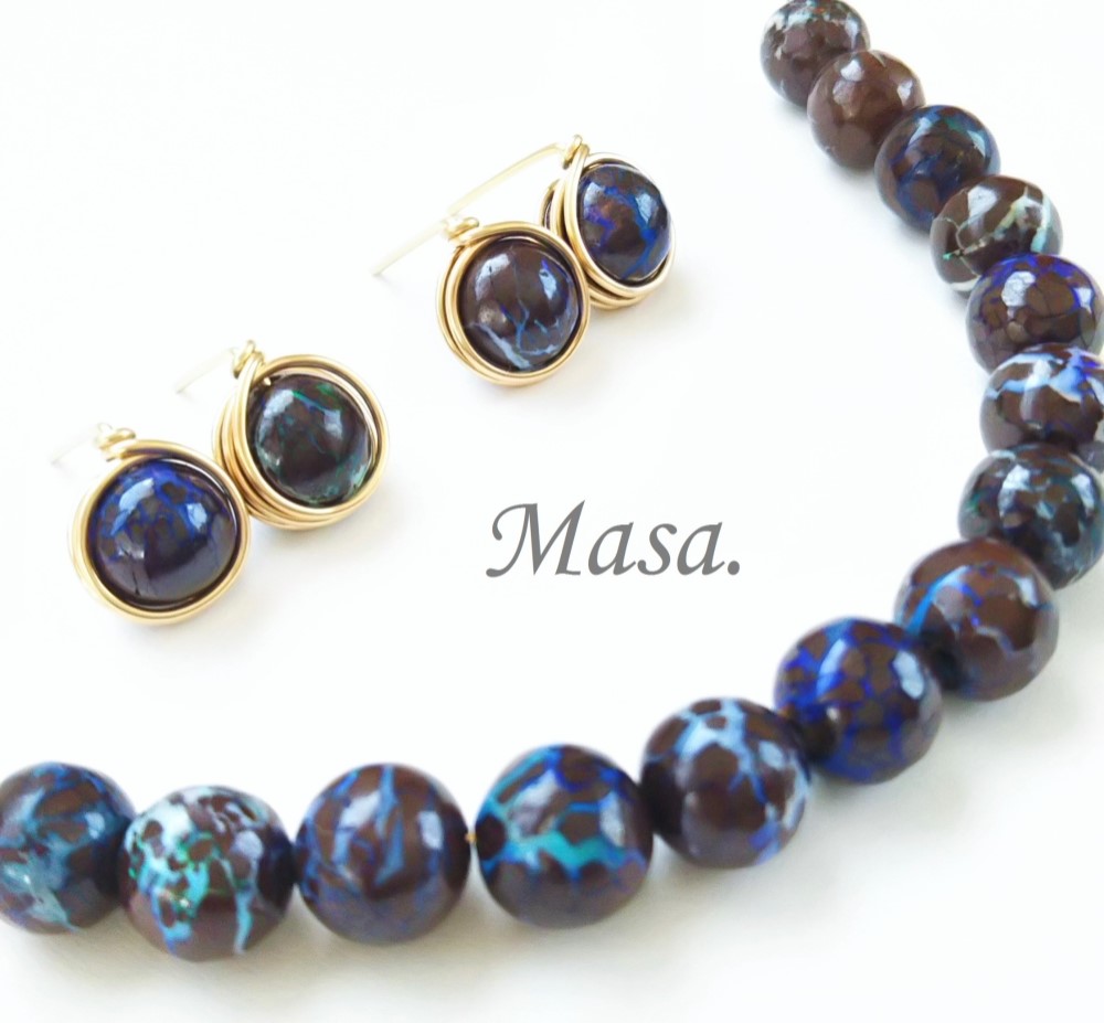 ボルダーオパールのワイヤーピアス／ノンホールピアス【14Ｋgf】