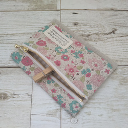 ポケットティッシュケース (ピンク×水色)  ティッシュポーチ  [ファスナーポケット付き] 綿麻  プレゼントにも 2枚目の画像