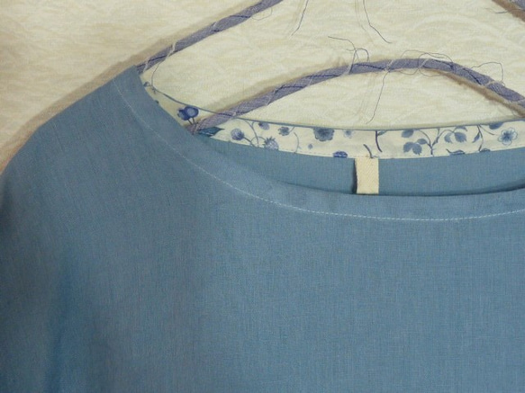 空色リネンのお袖ふんわりブラウス（Ｌ） 4枚目の画像