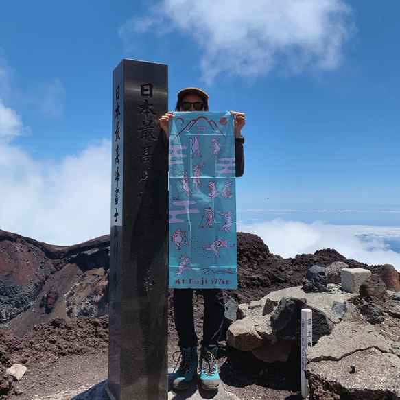 富士登山×鳥獣戯画 てぬぐい＋富士山ステッカーセット 5枚目の画像