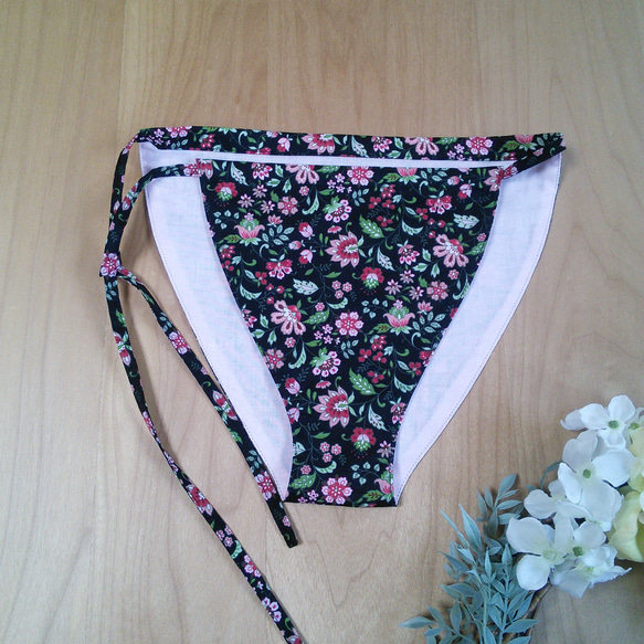 大人可愛い黒花柄×ピンクWガーゼrebornショーツ その他ファッション