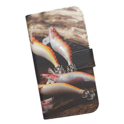 全機種対応 手帳型スマホケース 釣り エギ エギング アオリイカ リール フィッシング 540 1枚目の画像