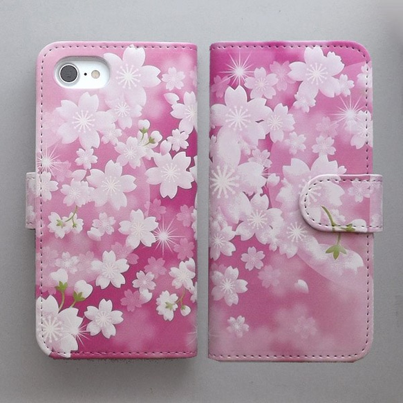 全機種対応 手帳型スマホケース カバー 桜 ピンク 花柄 和柄 花 031 1枚目の画像