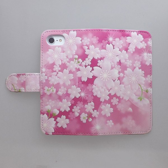 全機種対応 手帳型スマホケース カバー 桜 ピンク 花柄 和柄 花 031 2枚目の画像