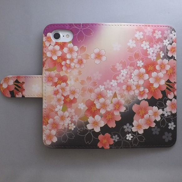 全機種対応 手帳型スマホケース カバー 和柄 花柄 桜 325 2枚目の画像