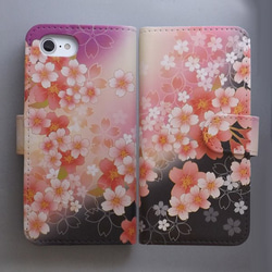 全機種対応 手帳型スマホケース カバー 和柄 花柄 桜 325 1枚目の画像