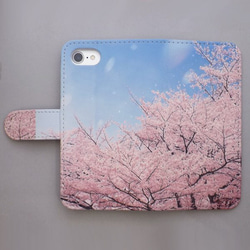全機種対応 手帳型スマホケース カバー 花柄 桜 風景 空 春 225 2枚目の画像