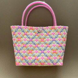 みるめ⭐︎プラカゴ　2点 即納】プラカゴバッグ Lサイズ ホワイト ネイビー×レッドライン