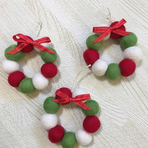 クリスマス 羊毛フェルトボール ミニリース リース jackey1026