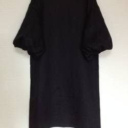リネンバルーン袖ワンピース(黒.L) 2枚目の画像