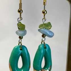 大地的藝術-天然水晶設計師系列 耳環 耳飾 海藍寶 橄欖石 金箔 軟陶 第3張的照片