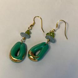 大地的藝術-天然水晶設計師系列 耳環 耳飾 海藍寶 橄欖石 金箔 軟陶 第6張的照片