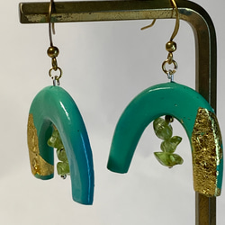 大地的藝術-天然水晶設計師系列 耳環 耳飾 橄欖石 金箔 軟陶 第4張的照片