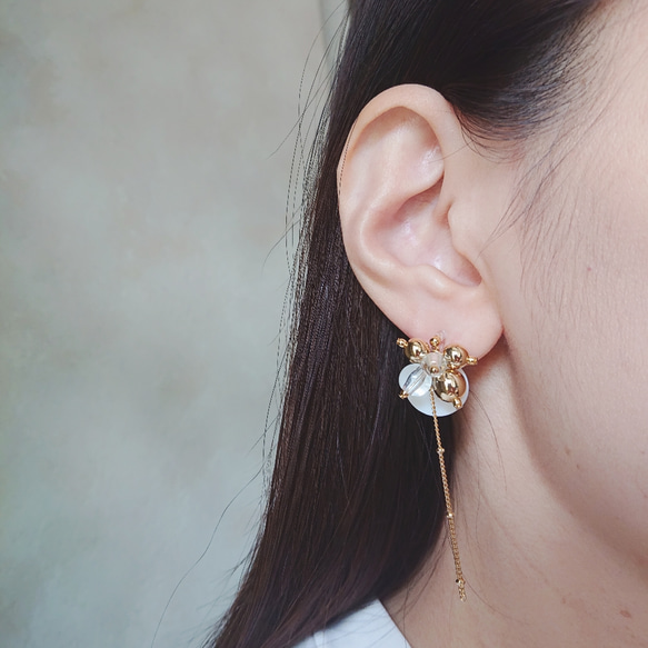 gold&clear×shell*ピアス/イヤリング 2枚目の画像