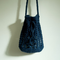 藍袋子/藍色麻繩編織/束口袋 第6張的照片