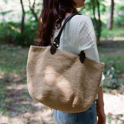 胖餃子手提肩背兩用包/原色麻繩編織 第1張的照片