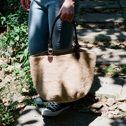 胖餃子手提肩背兩用包/原色麻繩編織 第2張的照片