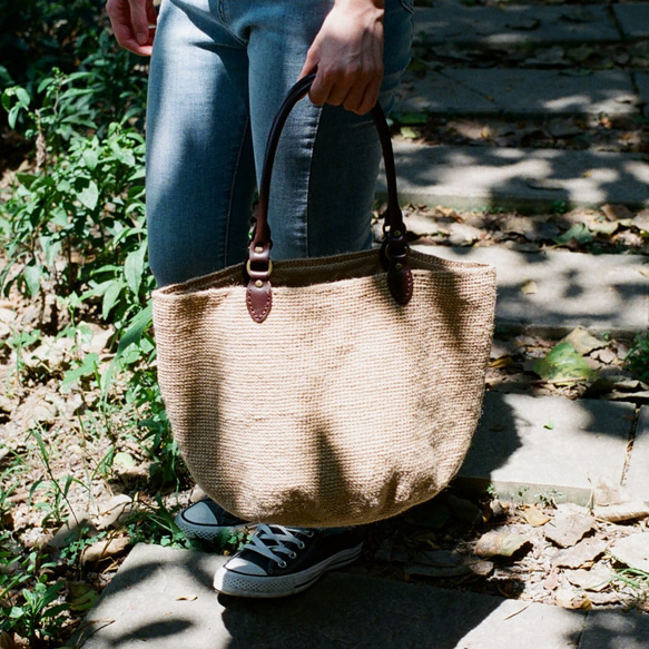 胖餃子手提肩背兩用包/原色麻繩編織 第2張的照片