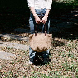 胖餃子手提肩背兩用包/原色麻繩編織 第3張的照片