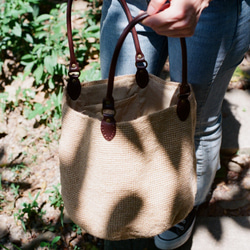 胖餃子手提肩背兩用包/原色麻繩編織 第5張的照片