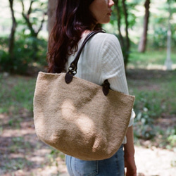 胖餃子手提肩背兩用包/原色麻繩編織 第6張的照片