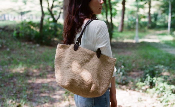 胖餃子手提肩背兩用包/原色麻繩編織 第6張的照片