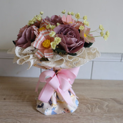 ストリーム布手作りの布の花屋 - 手作りの造花（布）、ピンクのバラと紫のコスモス織り交ぜロマンチックな愛、恋人、贈り物、屋外の写 3枚目の画像