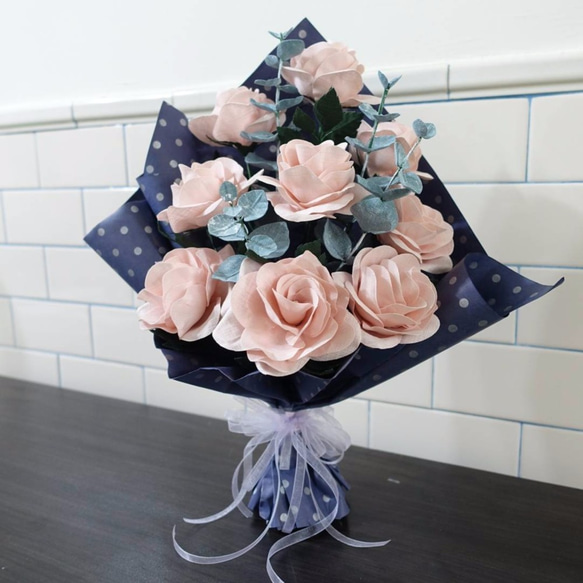 ストリーム布手作りの布の花屋 - タイタニックの感情は、ピンクのバラ花束をバラ 3枚目の画像