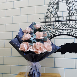 ストリーム布手作りの布の花屋 - タイタニックの感情は、ピンクのバラ花束をバラ 4枚目の画像